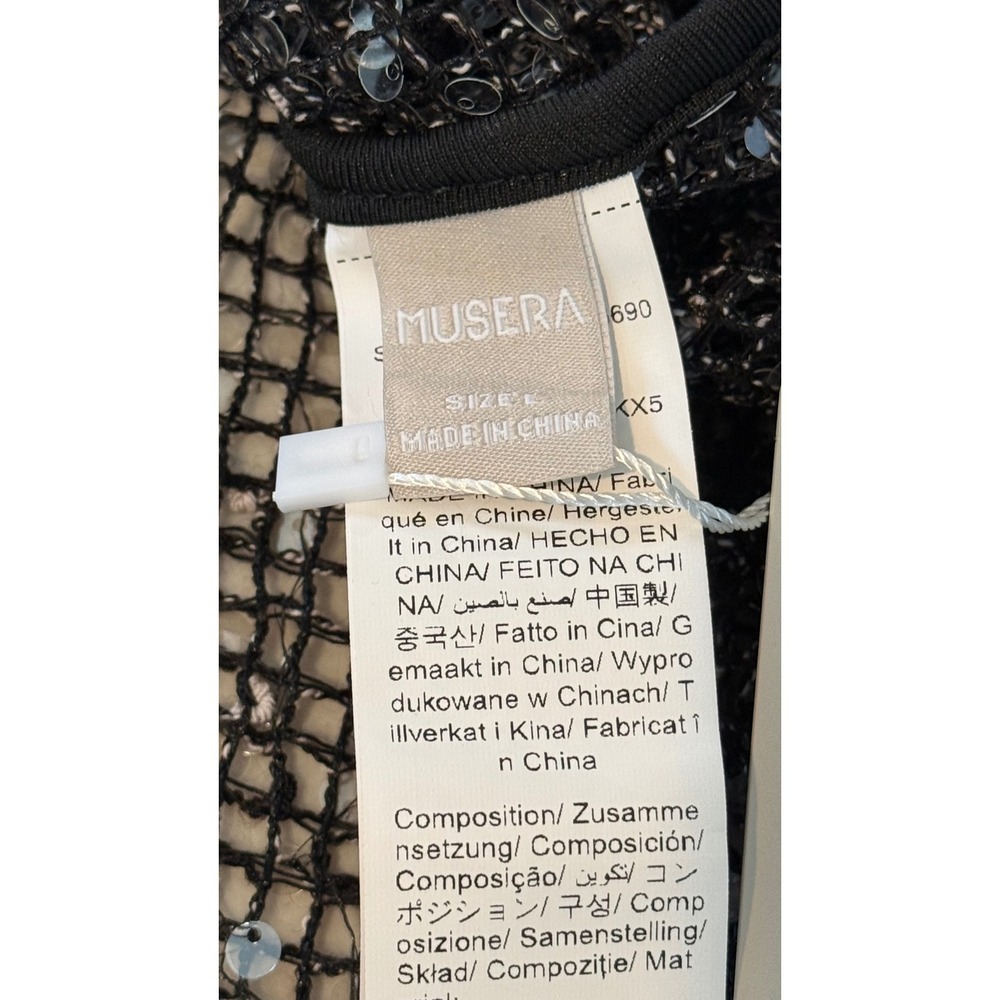 Musera Sequin Mesh To Black Silver Long Sleeve Glam Party Size Large - Picture 3 of 6